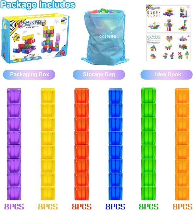 48PCS Magnetic Blocks - 1.38 inch Building Blocks for Toddlers, STEM Building Toy for Kids, Montessori Toys for 2 3 4 5 6+ Year Old, Magnet Sensory Travel Toys Christmas Birthday Gifts for Boys Girls
