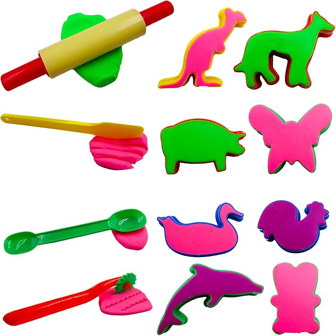 FRIMOONY Plastic Dough Tools, Various Animal Molds, Rolling Pins, for Creative Dough Cutting, 45 PCS