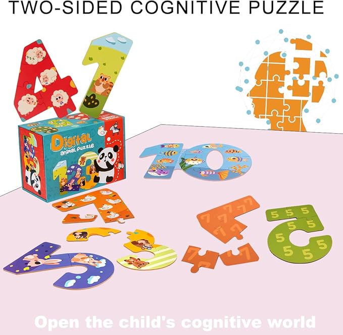 Wooden Floor Puzzles for Kids Ages 3-5,Montessori Preschool Educational Learning Alphabet Puzzle & Animal Puzzle for Preschool Toddler Boys Girls Ages 3+