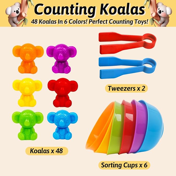 Counting Koalas Toys Matching Games with Sorting Bowls Sorting Toy for Toddlers Preschool Learning Activities for Math Color Sensory Montessori Fine Motor Skills Toys for 3 4 5 Years Old Boys Girls