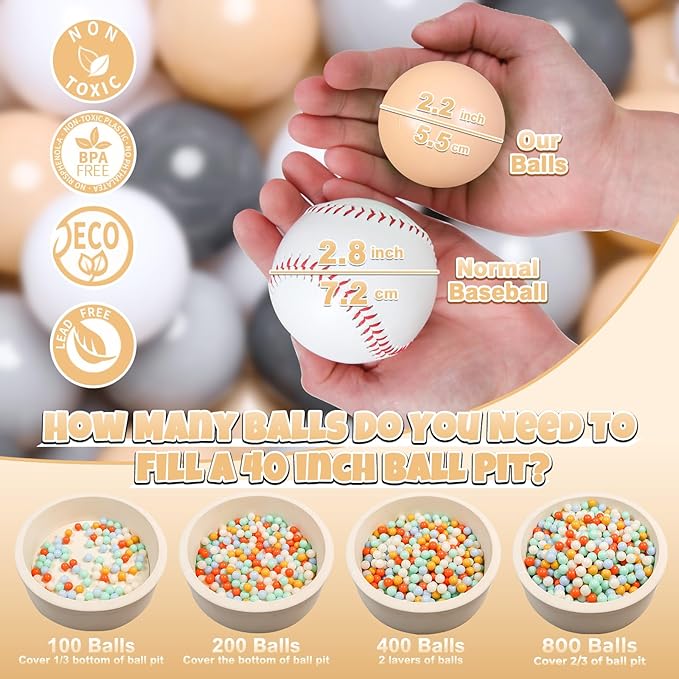 GOGOSO Ball Pits Balls for Toddlers Pack of 50 100 200 Plastics Shape Ball Non-Phthalate Non-BPA Non-Toxic 2.2-Inch Crush Proof Play Balls