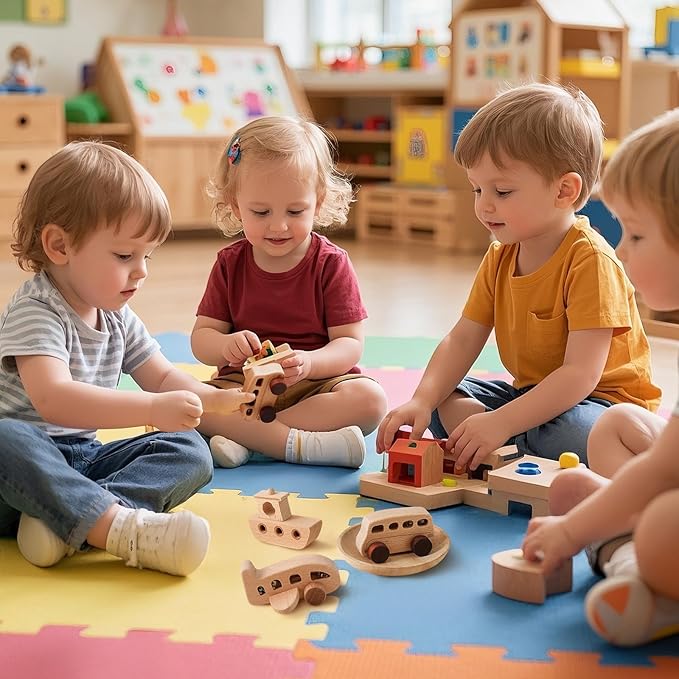 WOODEN TEETHER 3pcs Wooden Cars for Toddlers 1-3 Years Car Toys for Babies Wooden Baby Toys Include Car Boat Airplane，Ideal Gift for Girls and Boys