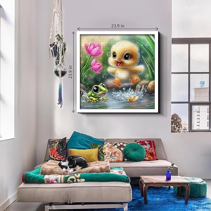PICKFORU Summer Splash Puzzles for Adults 1000 Pieces, Cute Duck Frog Jigsaw Puzzles Lotus Flower, Challenging Impossible Animal Theme as Wall Decor