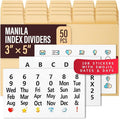 50 Heavyweight Manila Index Card Dividers 3x5 with Tabs & Alphabet Stickers for Recipe Cards