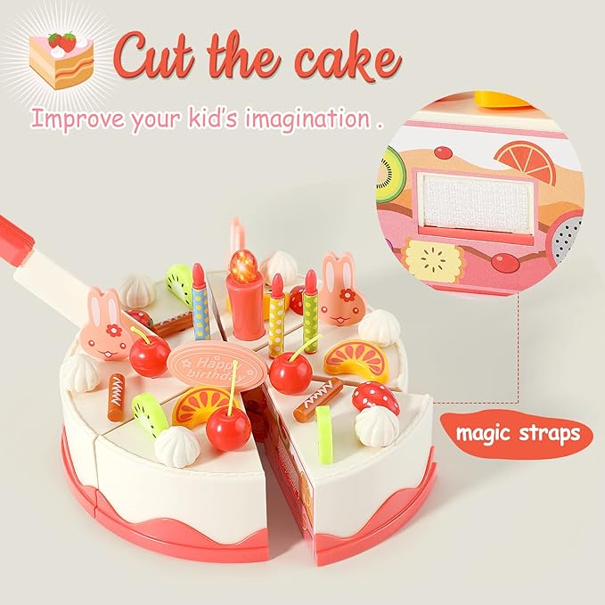 83 PCS Birthday Cake Food Play Set - Food Toy Pretend Cutting Play Cake Desserts Ice Cream and Donuts Food Toys - Birthday Gifts Toy Set for Boys Kids Girls