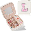 Travel Accessory Case - Personalized Jewelry Organizer for Women, Cute Travel Jewelry Organizer for Storage, Birthday Gift for Her & Girls | Cream, L
