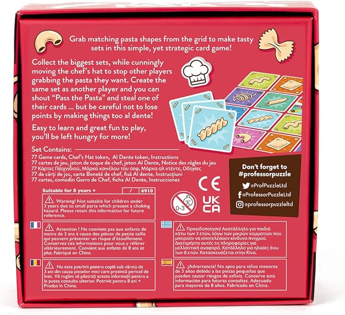 Professor PUZZLE Pass The Pasta Games - Family Board Game of Strategy and Shape Collection. - Perfect for Family Games Night.