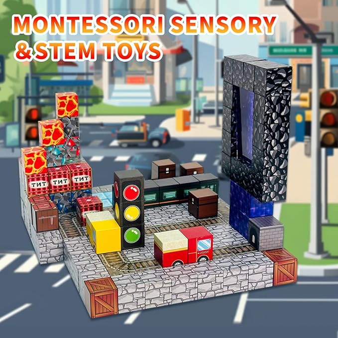 Magnetic Building Blocks Set, 150 Pieces STEM Learning Toy with Lava Adventure Theme, Construction Kit for Ages 3-12 Years