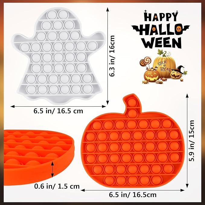 2 PCS Halloween Fidget Toys, Pumpkin Ghost Silicone Bubble Fidget Toys, Stress Anxiety Relief Push Tools for Kids, Adults, Halloween Party Favors