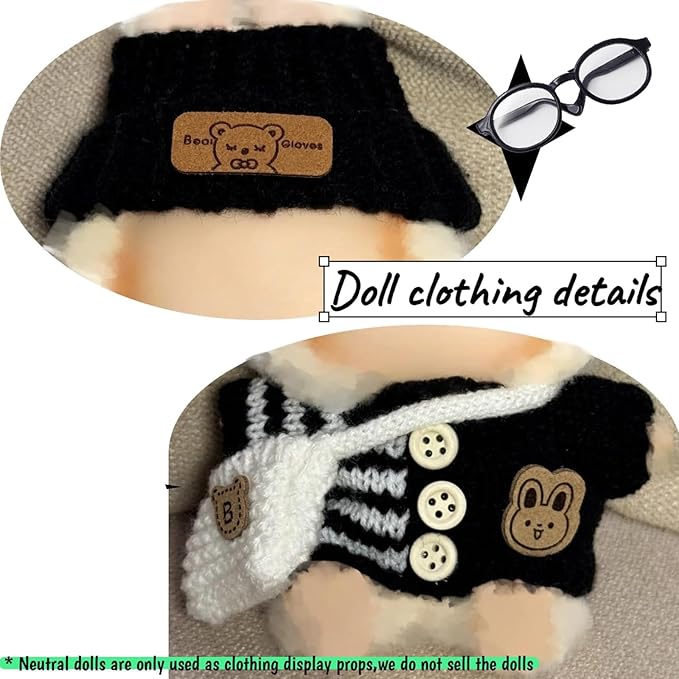 Clothes Set for 15cm/17cm Doll(NO Doll) , Handcrafted Crochet Set Hat & Sweater, Stylish Premium Outfit with Accessories, Cute for Dress up Unique Style