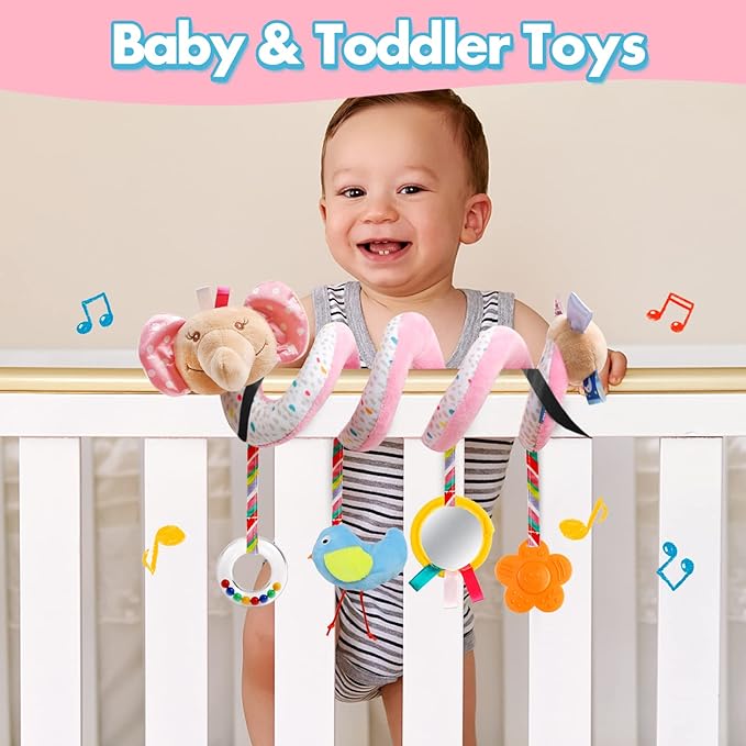 Baby Car Seat Toys Activity Stroller Toy for Boys Girls 0 3 6 9 10 12 Months, Spiral Hanging Plush Toys, Baby Shower Thank You Gifts
