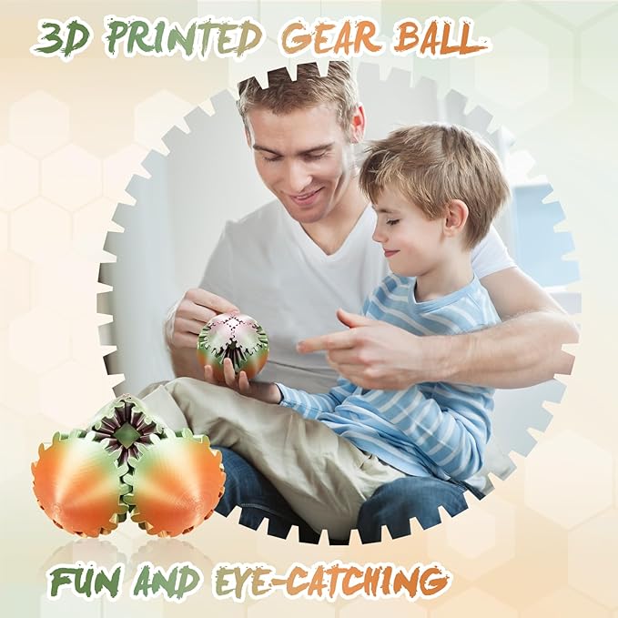 Gear Ball-3D Printed Gear Sphere,3D Printed Spin Ball Cube Fidget Toy,The Steampunk Whirling Wonder Fidget Ball Toy (Macaron)
