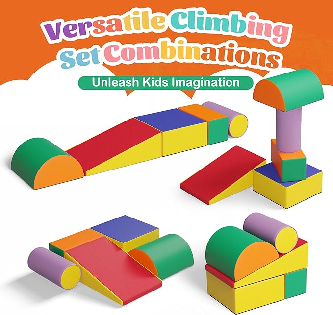 TOLEAD 5 Pcs Foam Climbing Blocks for Toddlers, Soft Play Set Climb and Crawl Foam Activity Playset Gym Equipment for Playroom, Daycare, Kindergarten,Multicolored