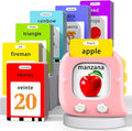 Kidzdo 520 Bilingual Spanish English Talking Flash Cards, Christmas Birthday Gifts for 2 3 4 5 6 Year Old Girls, Language Pocket Speech Therapy Toys, Portable Toddlers Toys for Ages 2-6 Kids, Pink