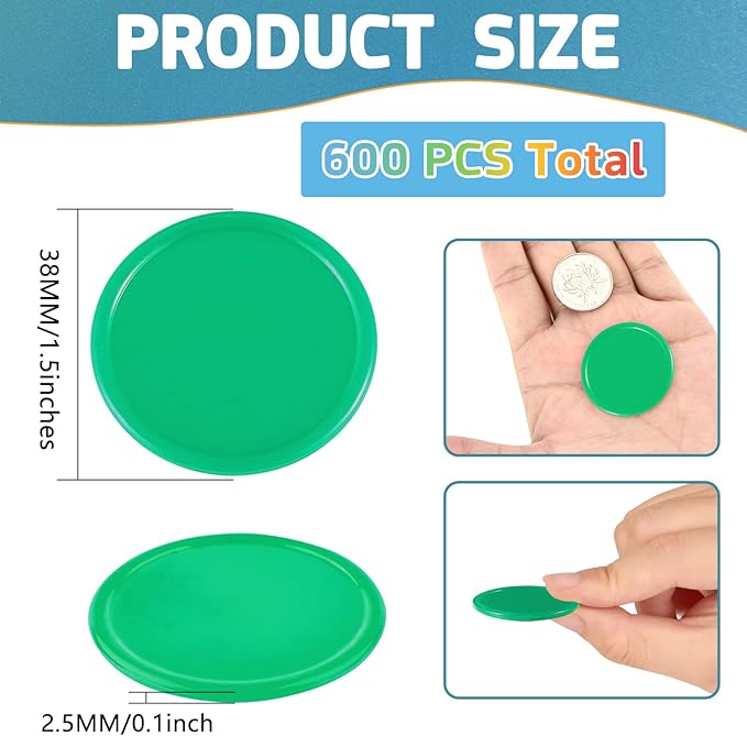 Coopay 1 1/2 Inches Plastic Poker Chips Learning Counters Disks Bingo Chip Counting Discs Markers for Math Practice and Poker Card Game Tokens, Teaching Rewards, 200 Pieces (Green)