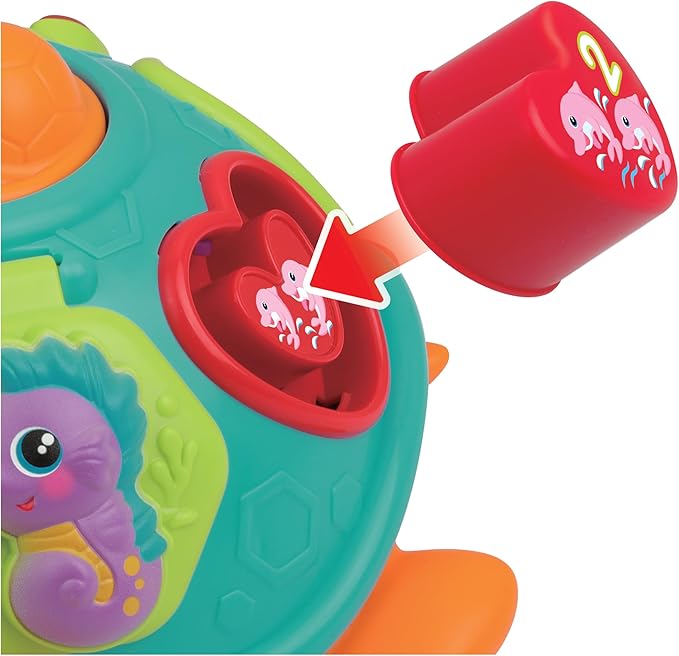 winfun Pull Along Sort 'n Learn Turtle – Shape Sorter Toy for Toddlers 12M+ with Lights, Sounds, Music, Quiz Game – Bilingual English/Spanish Educational Toy – Includes 4 Shapes & Batteries