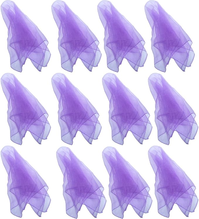 Hoerev Pack of 12 Approx. 24" x 24" Juggling Dancing Scarves Floaty Scarves,Single Colors, 12pcs Purple