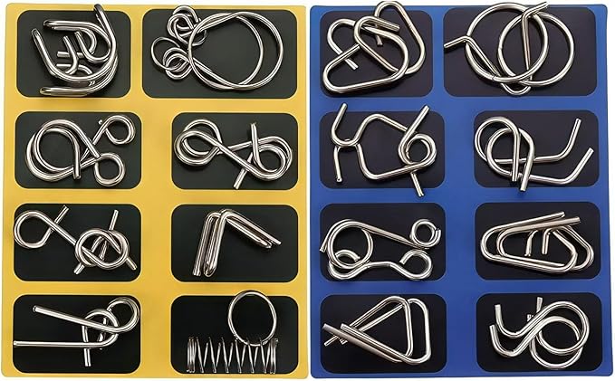 Metal Brain Teaser Puzzles, Set of 32 with Pouch, Steel IQ Games Physics Mind Metal Puzzles for Adults, Basket Stocking Stuffers for Boys Girls Adults Challenge Gifts