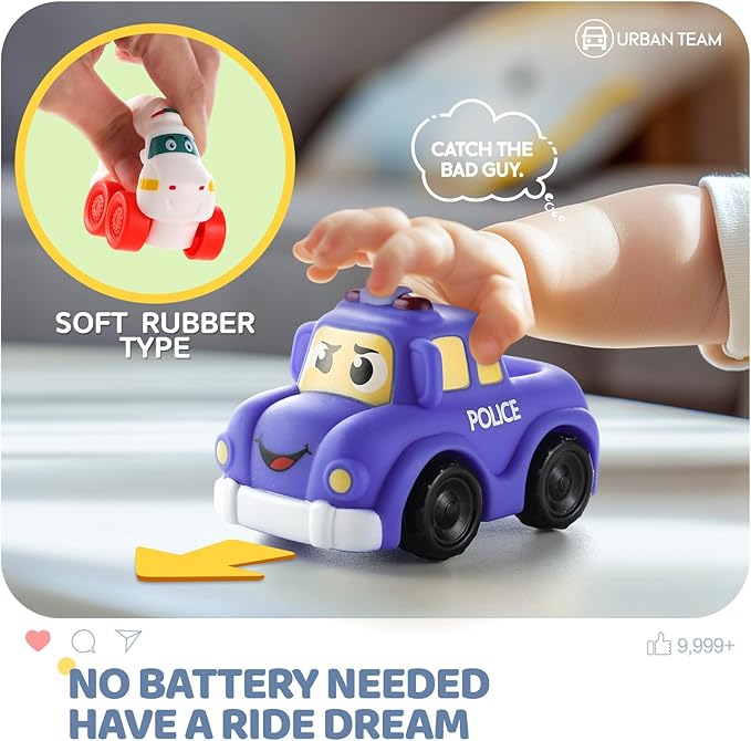 Soft Rubber Toy Figure Car for 1 Year Old Boy with Playmat (Storage Bag)|12 PCS Cartoon Cars Baby Toys for 12-18 Months & Toddler Age 1-2|First Birthday, Valentine Gift for 1 2 3 Year Old Boy