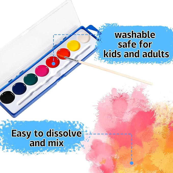 36 Pack Watercolor Paint Set for Kids,8 Color Washable Water Colors Paint Kids,Watercolor Paint with Brushes for Party Favors,Classrooms,Art Supplies
