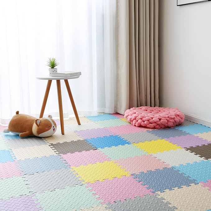 16 Tiles Foam Play Mat for Baby, Soft & Safe EVA Foam Mats for Floor, Square Baby Play Mat, Kids Foam Puzzle Floor Mat, 47x47 Play Mat for Playpen(Gray/(Bean Green/Gray Blue)