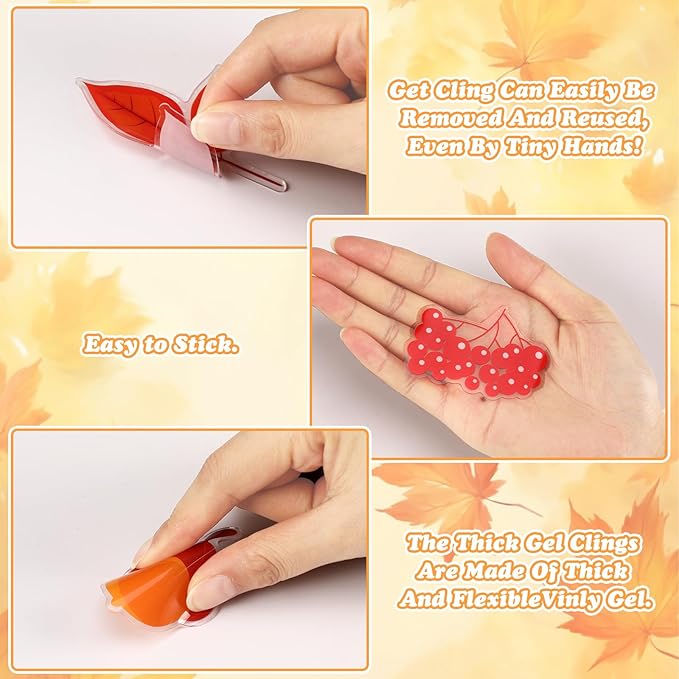 MARFOREVER 25 PCS Fall Window Gel Clings, Reusable Autumn Maple Leaves Thick Gel Clings Decals Thanksgiving Window Stickers for Kids Classroom Toddlers Home Party Supplies Window Glass Decorations