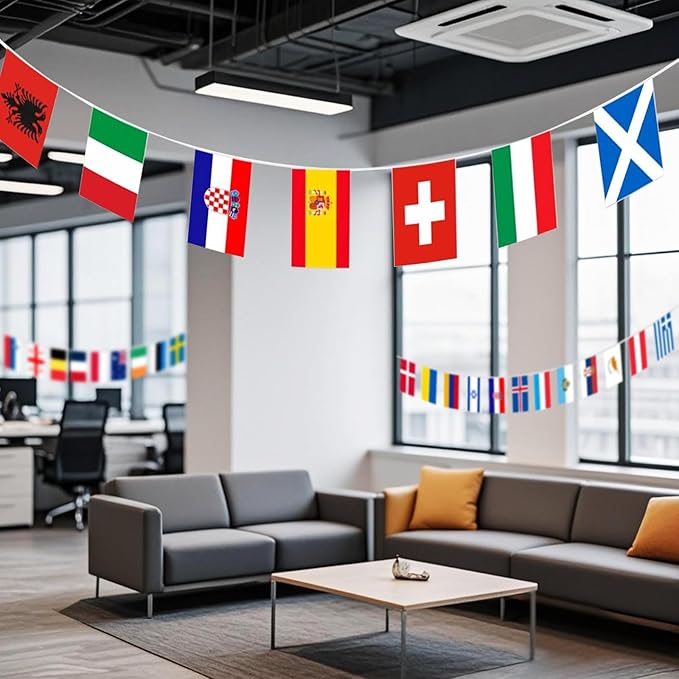 International Flags of The World 100 Countries Pennant Bunting World Flag Banner for Themed Parties, Grand Openings, Around the World Decorations