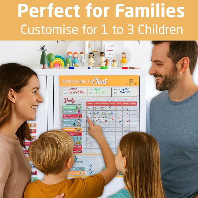 Premium Large Magnetic Chore Chart for Kids Multiple Kids - Chore Board - Behavior Tracker at Home - Reward Board - Daily Responsibility Schedule - Teens Incentive Routine - Magnetic for Refrigerator