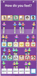 Boczif Emotions Feelings Pocket Chart for Classroom Chart with 24 Cards for Preschool Teacher, Daycare Decor, Social Emotional Learning Activities, Calm Down Corner Supplies (Purple)