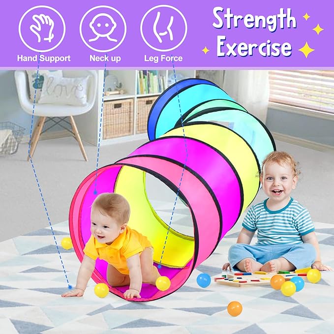 Colorful Baby Play Tunnel for Toddlers with Mesh Window, Cat Toy for Dogs Pets, Kids Crawling Play Tent Pop Up Toddlers Tunnel Indoor Outdoor Toy Gift (Rainbow Baby Tunnel)
