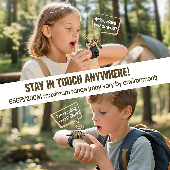 Walkie Talkies for Kids Rechargeable 2 Pack, Long Range Camo Walkie Talkie for Boys Age 8-12, Wrist Walkie Talkie Spy Watches for Kid, Kids Walkie Talkies 2 Pack for Christmas Birthday Gift