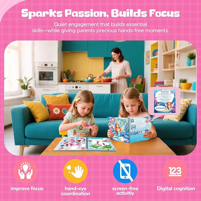 2PCS Paint by Number Sticker Book Travel Activities Essentials for Girls Kids Boys Ages 4-10 Road Trip & Airplane Toys & Long Car Rides, Birthday Present, Preschool Classroom Party Gifts