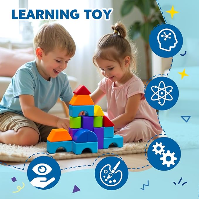 Magnetic Blocks, Large 1.65 inch Magnetic Cubes for Kids, 3D Multi-Shape Building Blocks, Preschool Educational Building Kit, Montessori Sensory Toys for Toddlers 3-5 (19pcs)