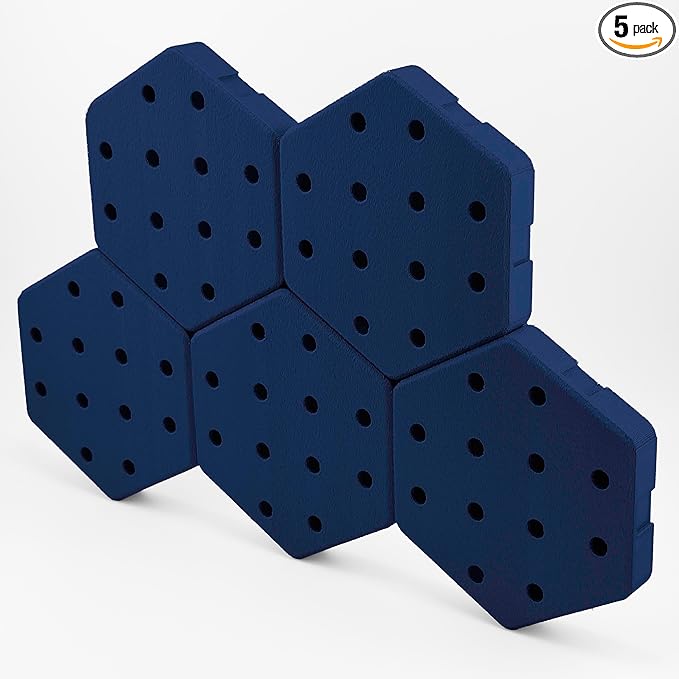 Hexagon Pegboard Tiles, 4.5"x4" each, 5-Pack, Normal-Sized Holes, Make Custom Designs, Easiest to Mount, Expand Existing Pegboard or Fill In Unused Space, Hexboard (Starry Blue, 4 Inch)