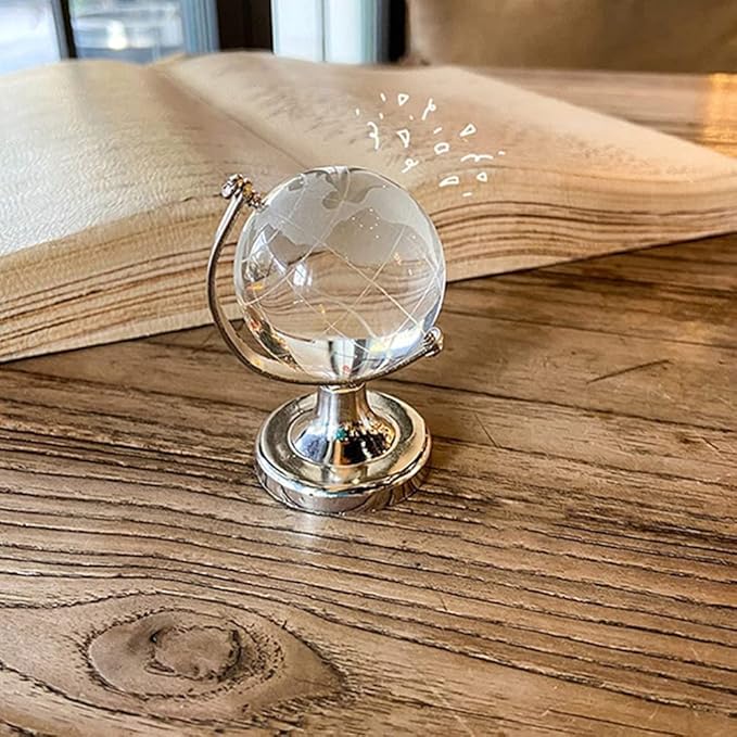 Mini World Globe Crystal Glass balls,Clear Paperweight decorative,small Earth globe for desk decorations,Office Home table Decor,tiny Ornaments Gifts, Miniature Ball Sphere paper weights,Diameter 5cm