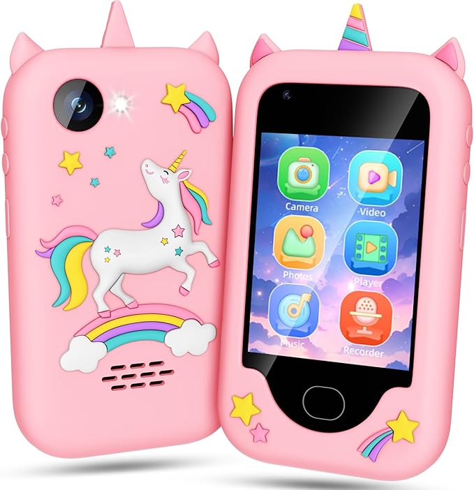 Lapare Kids Toy Smartphone, Birthday Gifts for Girls 3 4 5 6 7 8 Years Old, Unicorn Toddler Play Phone with Camera, Educational Games, MP3 Music