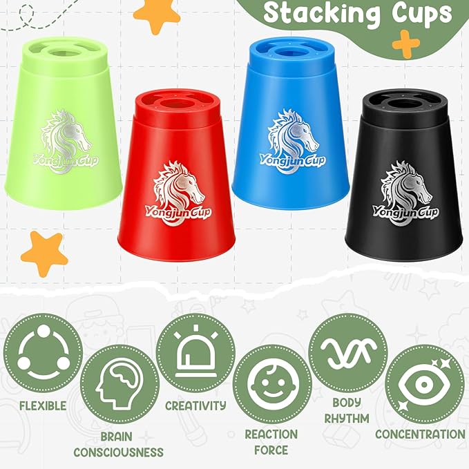 Libima 48 Pcs Sports Stacking Cups Set Classic Stacking Games Speed Training Game for Boy Girl Adult Family Party Challenge Competition Travel Gift, 4 Colors