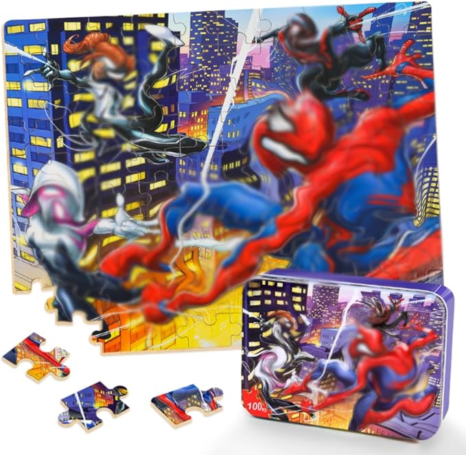 Puzzles for Kids Ages 4-8,Kids Puzzle in a Metal Box,Cool Kid Toys,Children Boys Girls Learning Educational Toy,100 Pieces