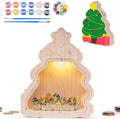 Wooden Piggy Bank for Kids, DIY Night Light Personalized Money Bank for Boy, Girl, Unbreakable Saving Box with Paintbrush and 12 Paints, Coin Jar Gift for kids Birthday&Decor (Xmas-tree）