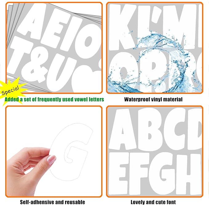 Bemeol Letter Stickers 378 Pcs Bulletin Board Letters for Classroom 4 Inch Alphabet Cutout Letters for Poster Board Display Home Classroom School Decor(White)