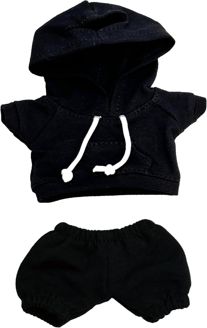 17cm Dolls Clothes Outfit Set for Doll - Casual Style Hoodies Clothing Set for Doll Dress Up, Black Set
