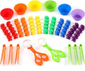 74 Pieces Counting Sorting Bears Sensory Bin Tools Fine Motor Skills Handy Scoopers Set Includes 60 Cute Rainbow Sorting Bears, 6 Jumbo Tweezers, 2 Scissors Clips and 6 Colorful Cups