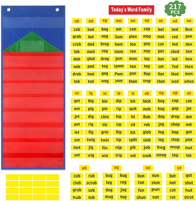 Word Families Pocket Chart,Pocket Chart with Word Families Cards,Phonics and Rhyming,CVC Word Sorting,Reading Skills for Preschool and Kindergarten