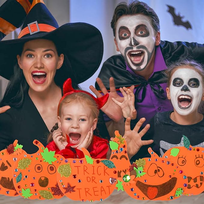 DIYASY 12 Pcs Pumpkin Craft for Kids, Make Your Own Foam Stickers Halloween Craft Kits Arts and Crafts DIY Kid Friendly Fall Decorations Games Party Activities Supplies Age 4-8 8-12
