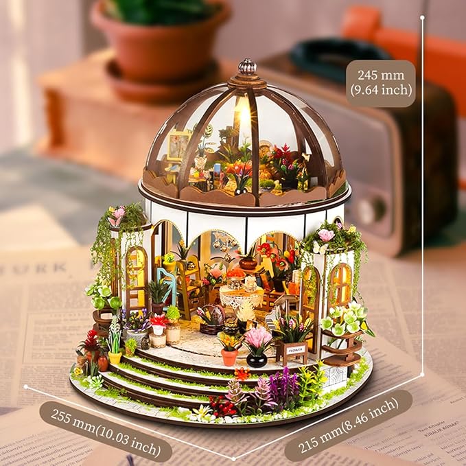 DIY Miniature House Kit,Green Garden Mini House Building Kit with LED & Furniture,Tiny House Dollhouse Kit for Adults Teen Hobby,Wooden Craft Mini Model Kit,Plants Lover Home Decor Birthday Gifts