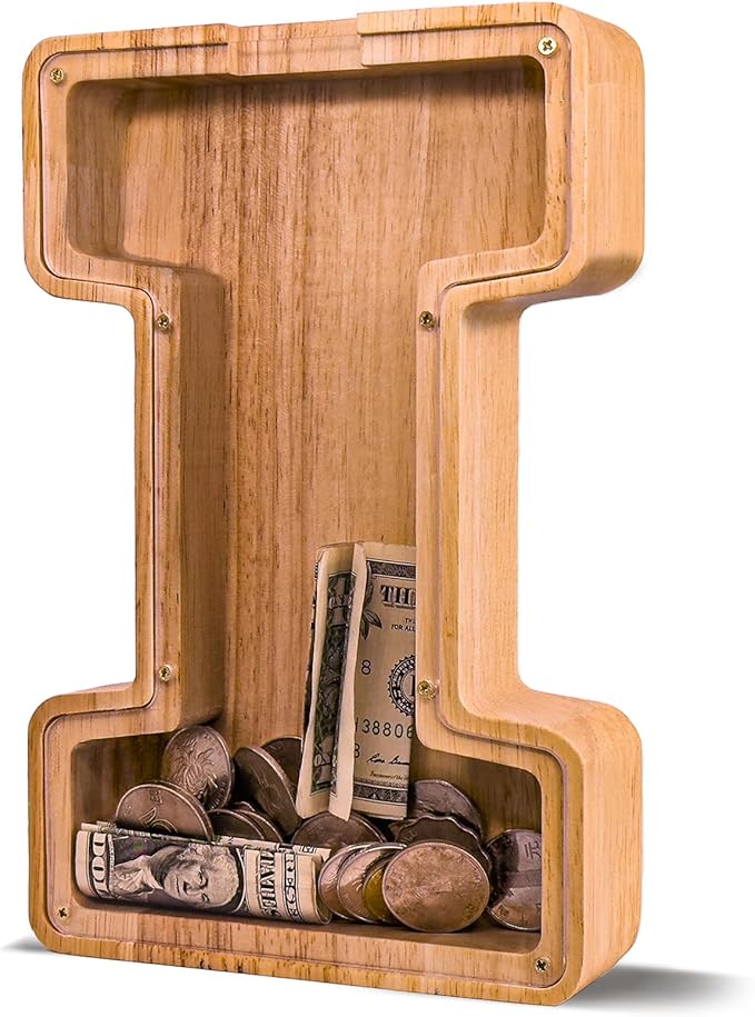 Wooden Letter Piggy Bank for Kids Larger Letter Piggy Bank for Boys and Girls Personalized Piggy Bank Initial Coin Bank Wood Kids Money Bank for Birthday and Festival