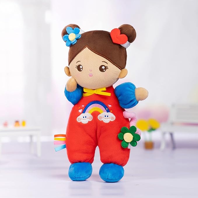OUOZZZ Soft Baby Doll for 1 Year Old Girl Gifts - First Hispanic Doll for Girl Birthday Christmas Plush Gift for Toddler Latino Doll Brown Skin 10"