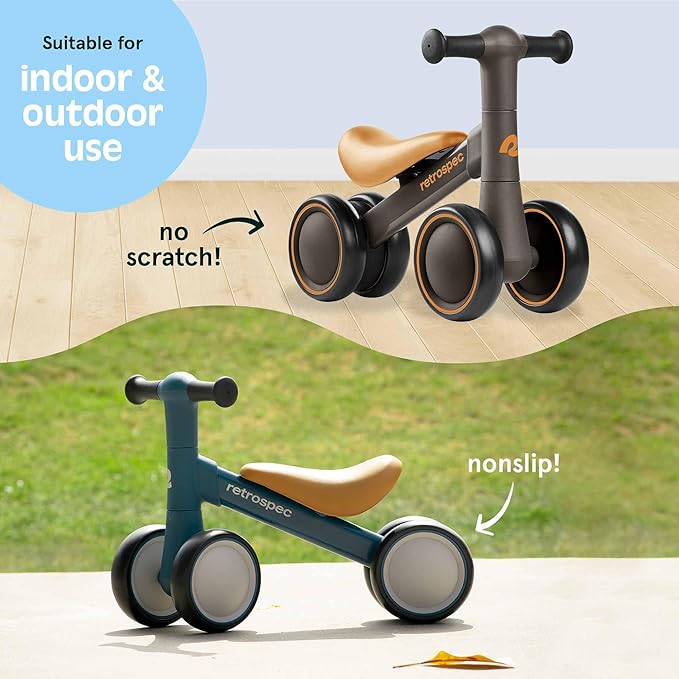 Retrospec Cricket 2 Baby Walker Balance Bike with 4 Wheels - Safe Learning Toy for Ages 12-24 Months - Scratch-Resistant Indoor Outdoor Toddler Riding Toy with Steering Limit & Soft Grips