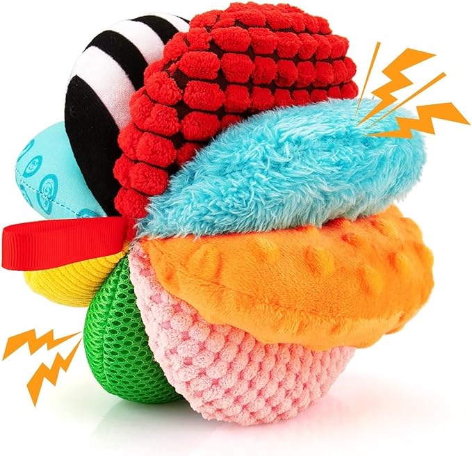 8-in-1 Sensory Balls for Infant Toddlers,Rainbow Fabric Baby Toy for Sensory Development,Montessori Toys for Babies 6-12 Months,8 Different Sensory Tactile Textures with Crinkle Rattle Squeakers