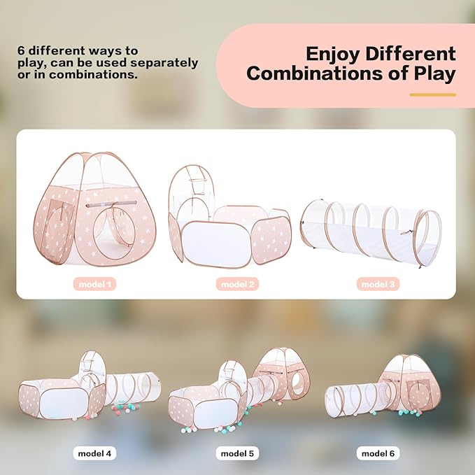3 in 1 Kids Play Tent: with Baby Ball Pit and Play Tunnel - Children Indoor Outdoor Playhouse with Climbing Tunnel Toy for Toddlers - Boys Girls Birthday Gift for Year Old Child